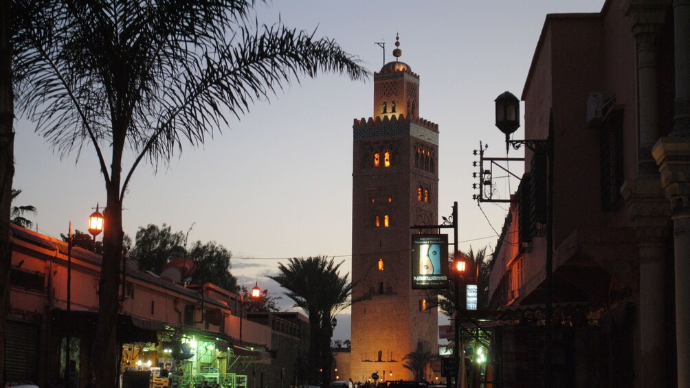 Koutoubia Mosque at night in Marrakech