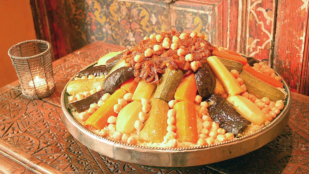 Plate of traditional Moroccan food in Marrakech