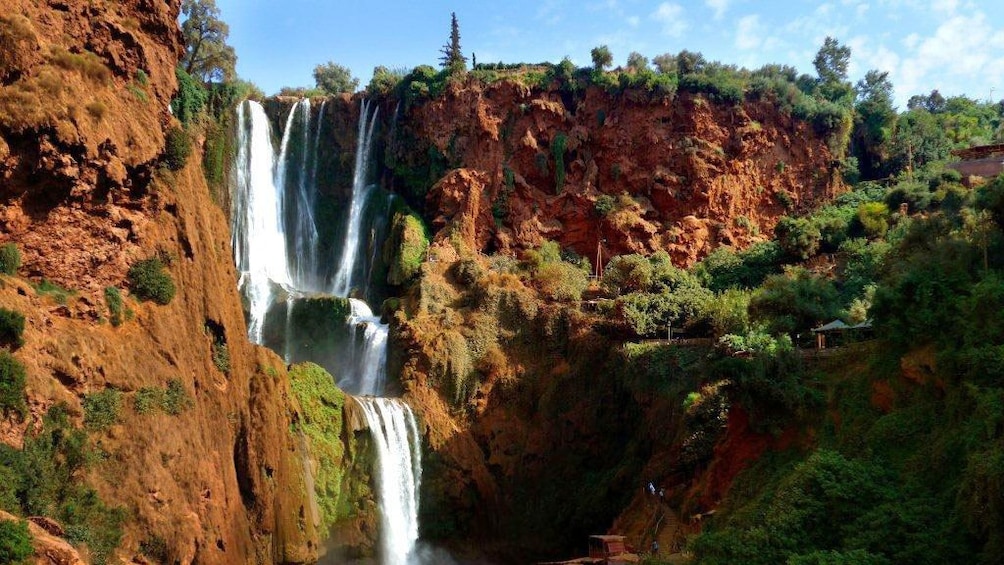 Tiered waterfalls and red cliffs of Ouzoud Falls near Marrakech