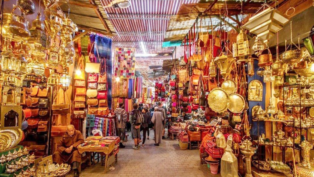 Handcrafted goods for sale at a market in Marrakech