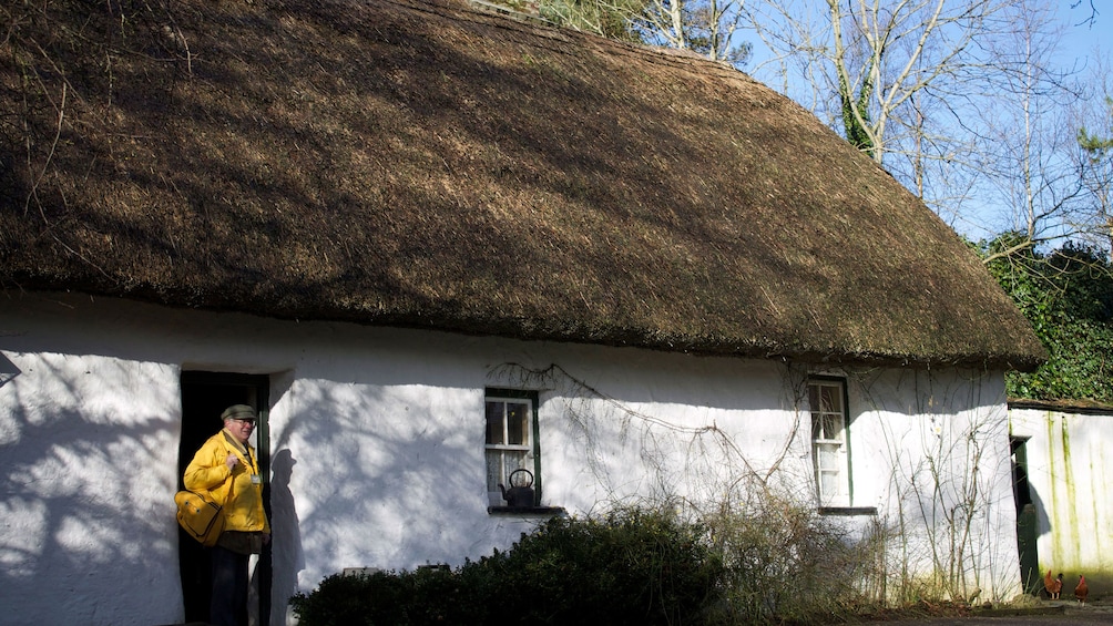 Man touring a building on the County Clare tour 