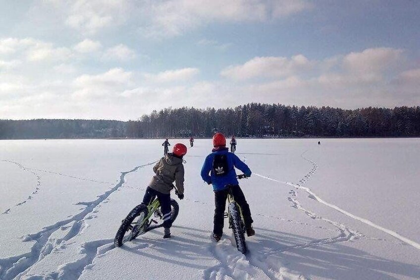 Fat biking on iced lake