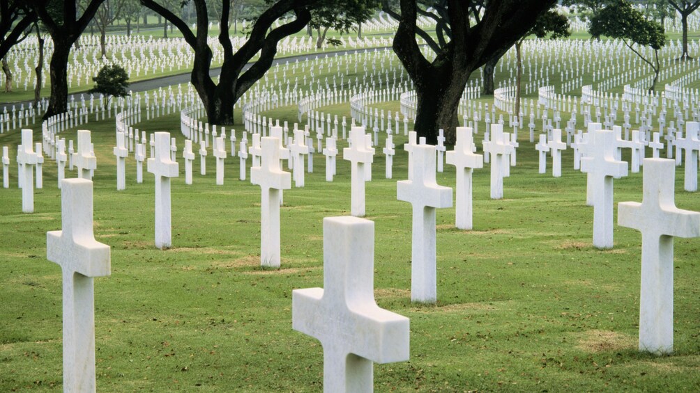 Rows of crosses marking the graves at American Cemetery in Manila