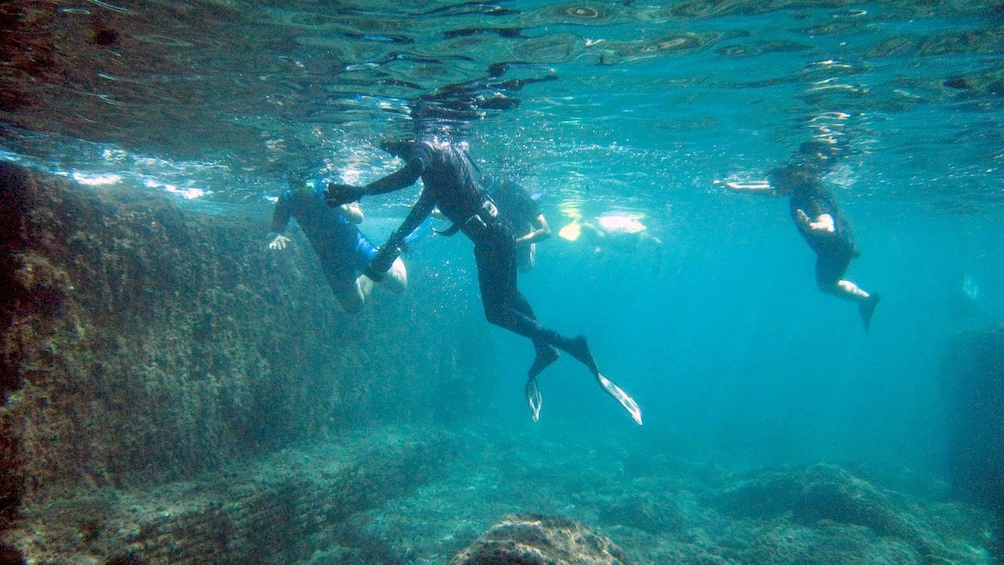Underwater view of snorkeling group off the coast of Gaiola Island