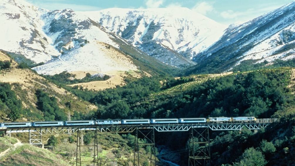 Train through mountains in Christchurch