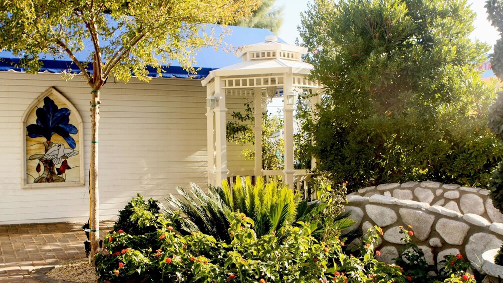 Outdoor photo featuring the beautiful, private garden at the Storybook Wedding Chapel