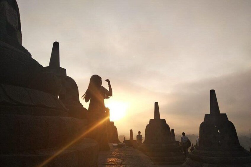 Sunrise moment at Borobudur Temple