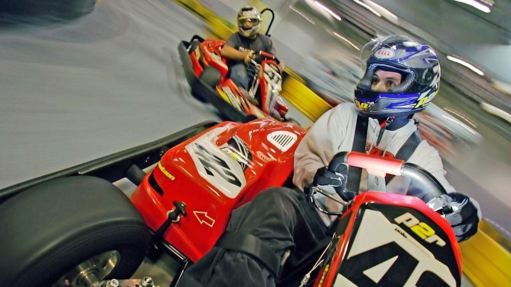 Two Go Karts driving on the raceway in Las Vegas Nevada 