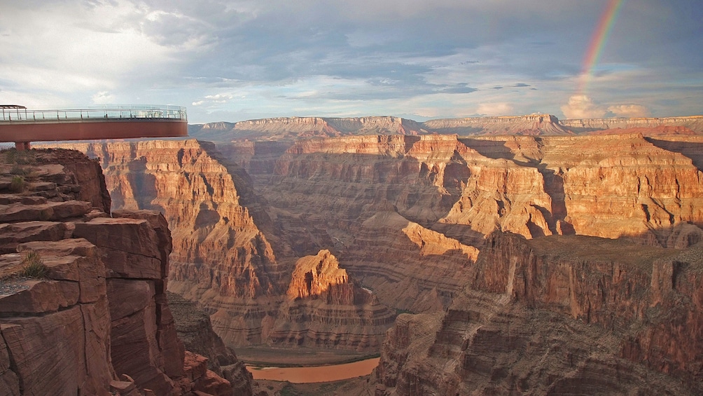 Marvelous view of the Grand Canyon with a view of a rainbow in the distance in Arizona
