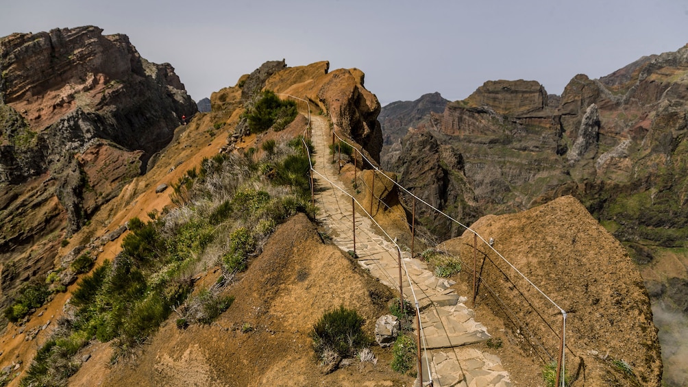 A path leading up a jagged rock face in Madeira