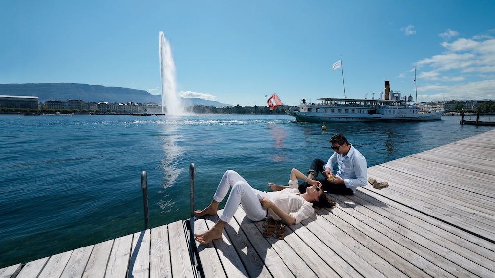lounging on dock in Geneva