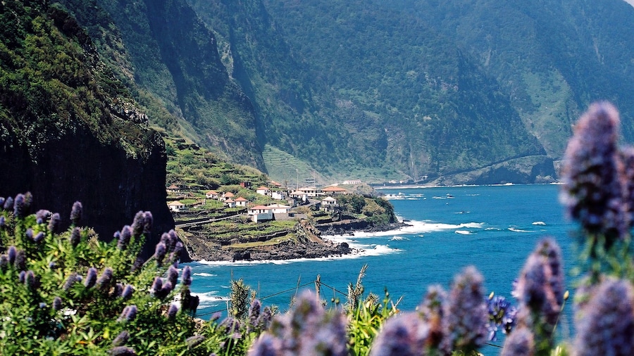 View of a coastal town in Madeira