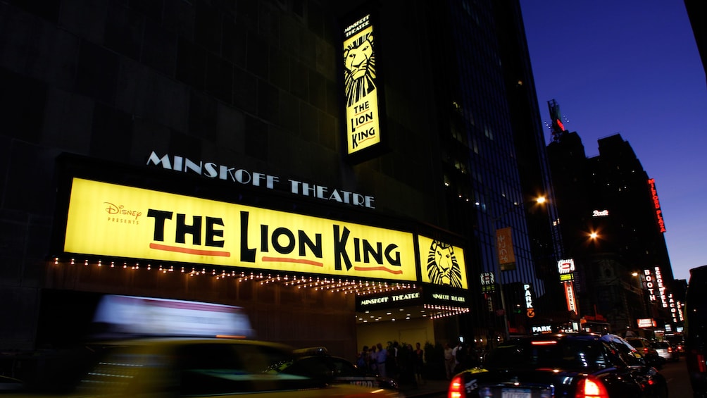 Marquee at night for The Lion King in New York
