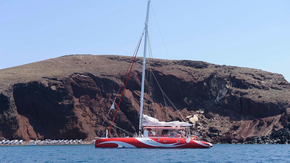 Catamaran sailboat in Santorini