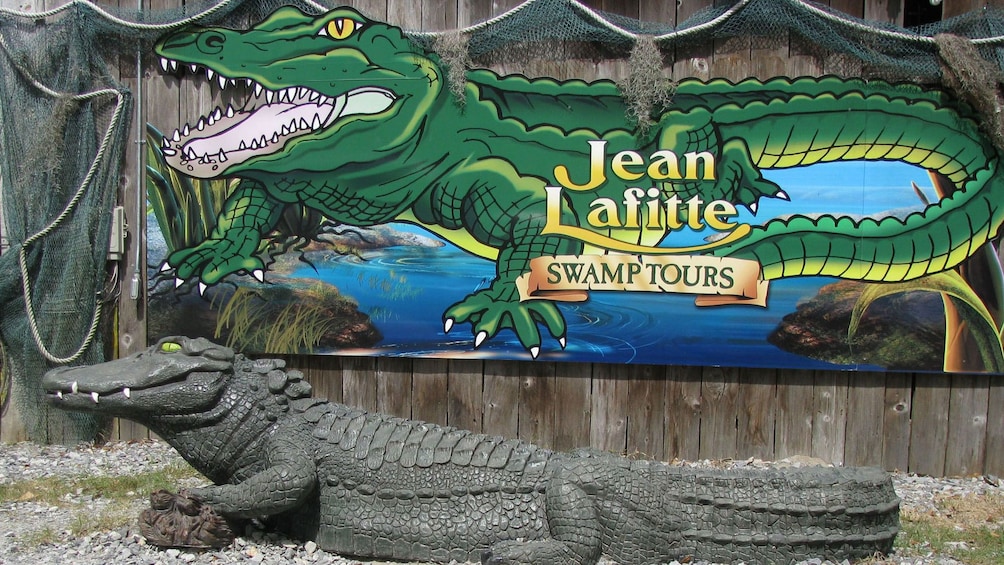 life sized alligator replica in swamplands of New Orleans