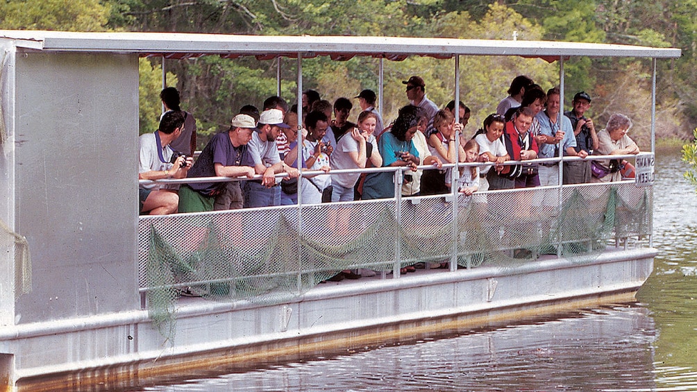 passengers aboard swamp boat in New Orleans