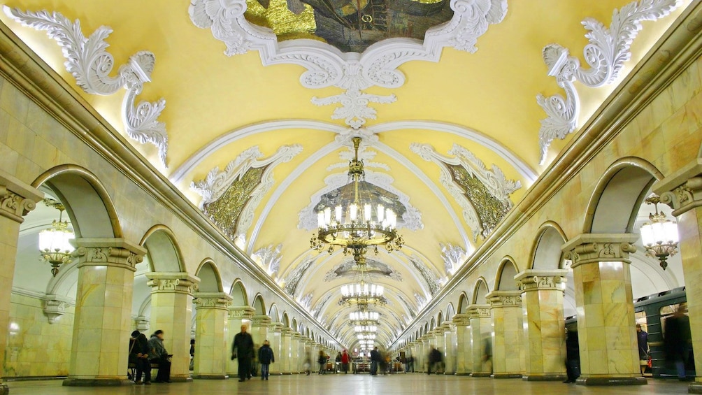 Show item 1 of 5. View of the opulent tunnels in Moscow's transit system