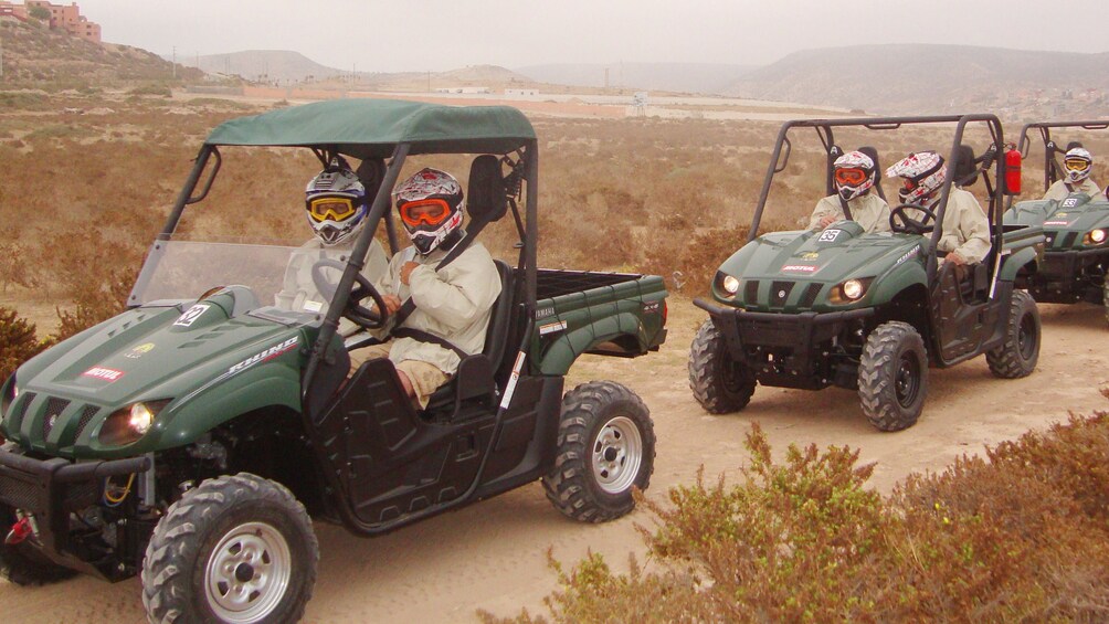 Dune buggy group on a sandy path in Agadir