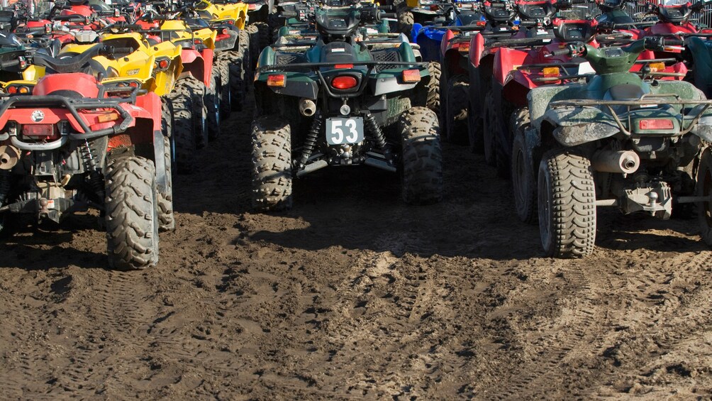 Dune buggies parked on the sand awaiting their riders in Agadir