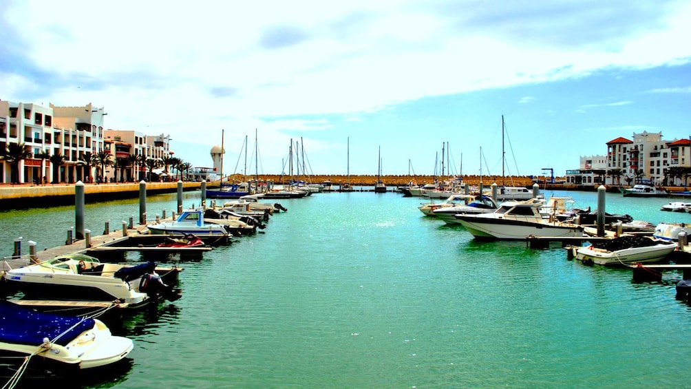 Boats docked in a harbor in Agadir