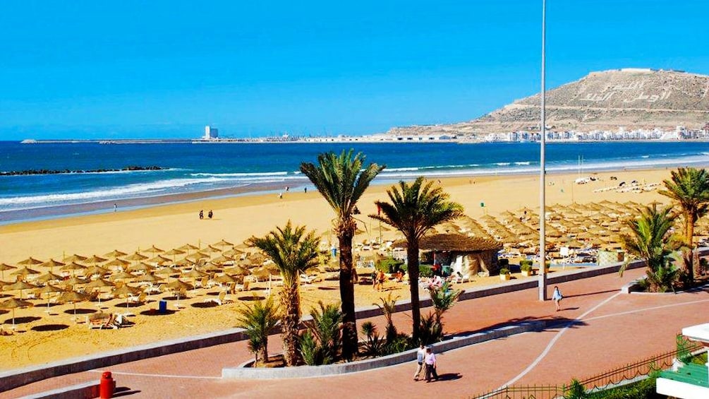 Sandy beach on the coast in Agadir