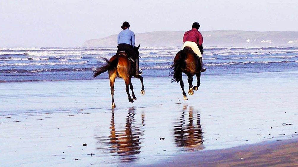 Horseback riding couple on the beach in Agadir
