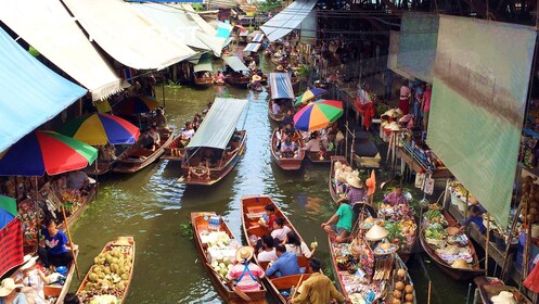 Drijvende markt en de Kwai-rivier met speedboot en lunch