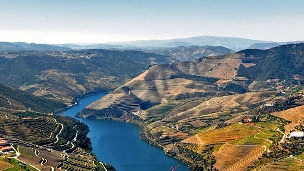 mountainous landscaped covered in farmlands in Douro Valley
