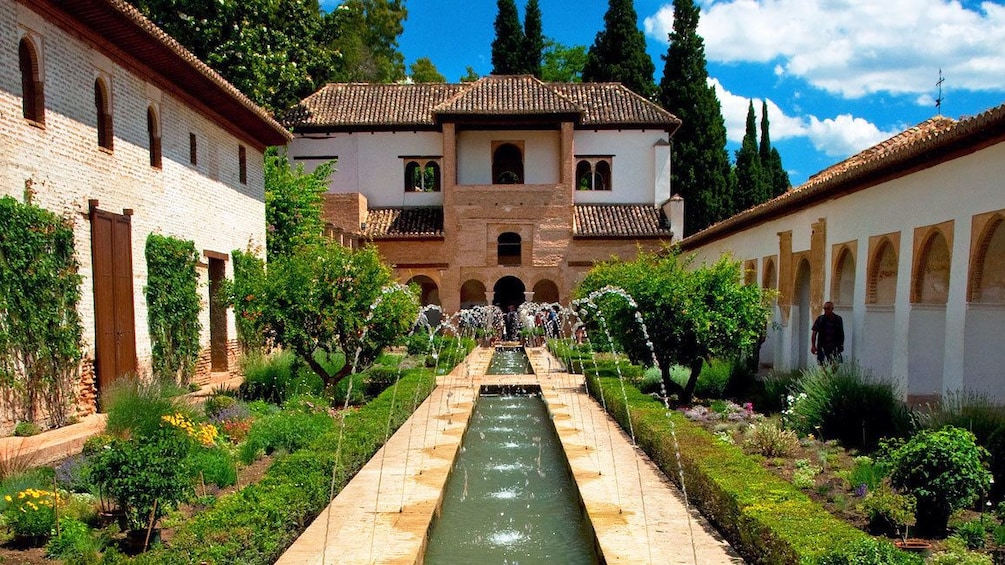 fountain and waterworks at the Alhambra Palace in Granada