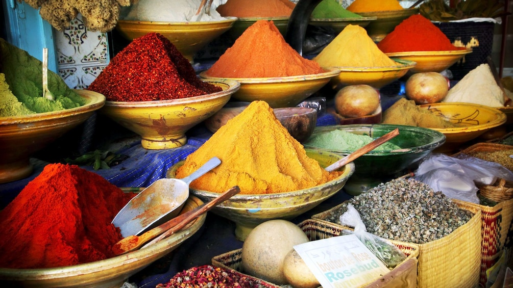 colorful spices at the street market in Tangier