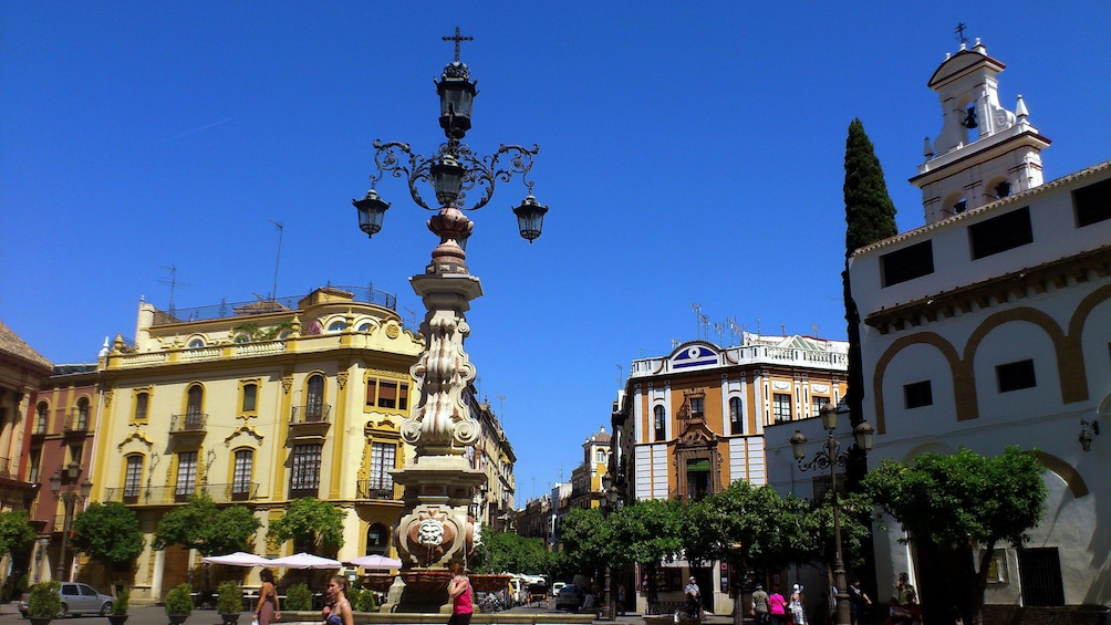 ornamented fountain light post in Seville