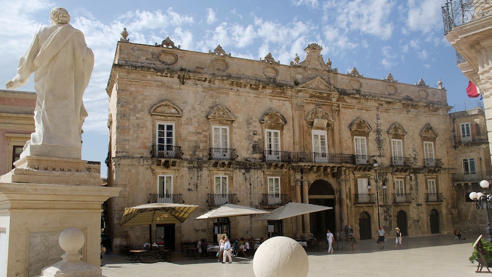 marble sculpture outside the Palazzo Beneventano del Bosco in Sicily