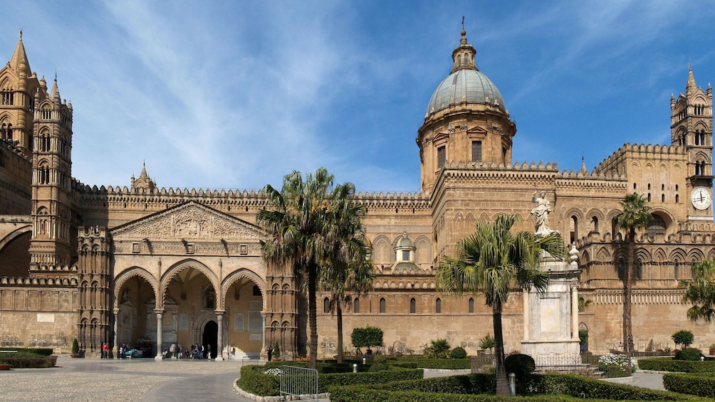 small garden near the entrance to the Palermo Cathedral in Sicily