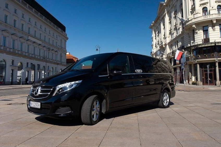 Mercedes V-class comfortable for up to 7 people.