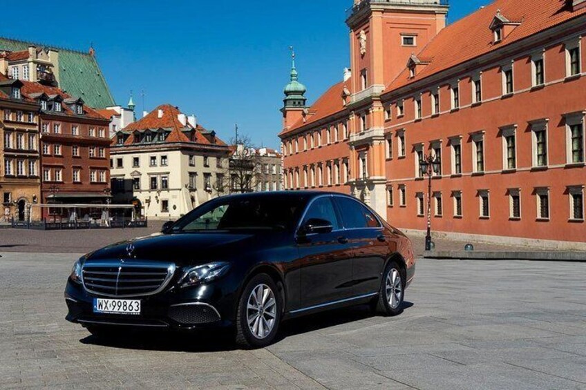 Mercedes E-class comfortable for up to 3 people.
