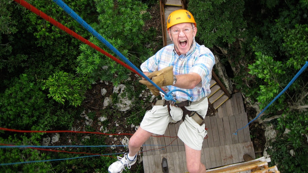 Repelling through the treetops in Cancun