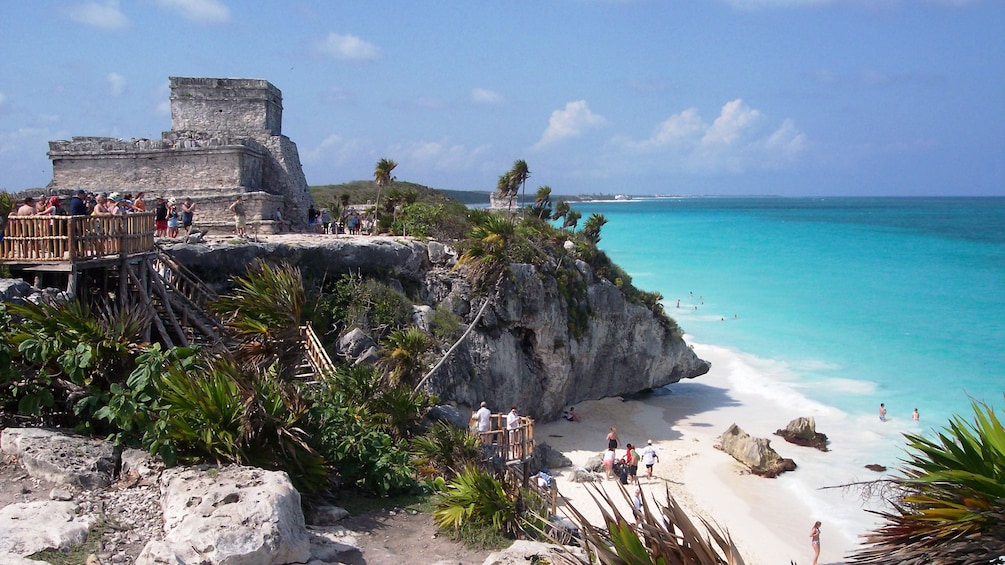 The ruins of Tulum and the beach below