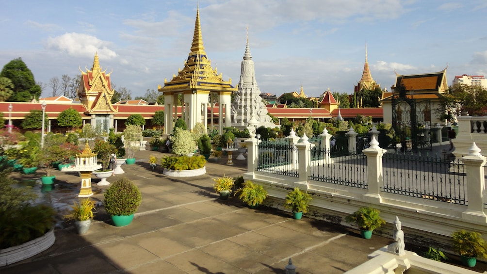 stupas at a temple in Phnom Penh