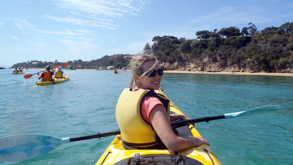 Two people in a sea kayak at Mornington Peninsula