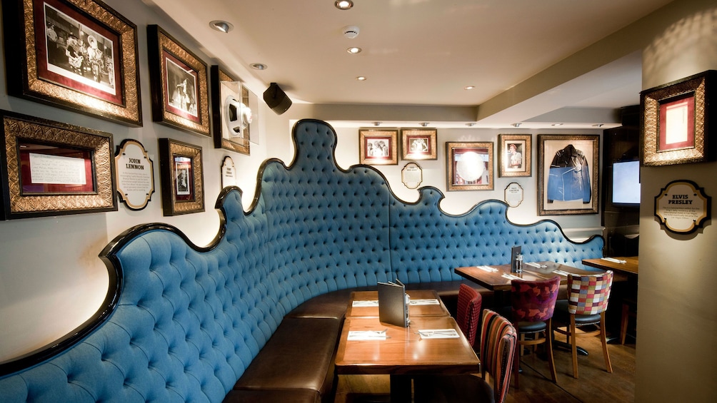 Seating and dining area at the Hard Rock Cafe in Brussels