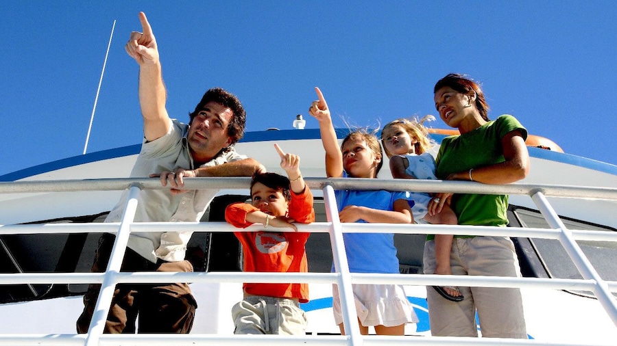 Family navigating the sea on the glass bottom boat in Key West