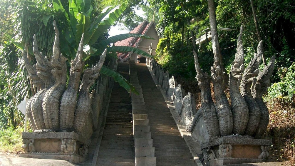 Stairway lined with statues in Chiang Mai