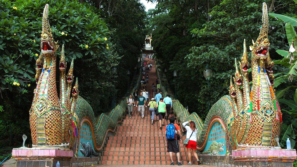 Ornate bridge with dragons in Chiang Mai