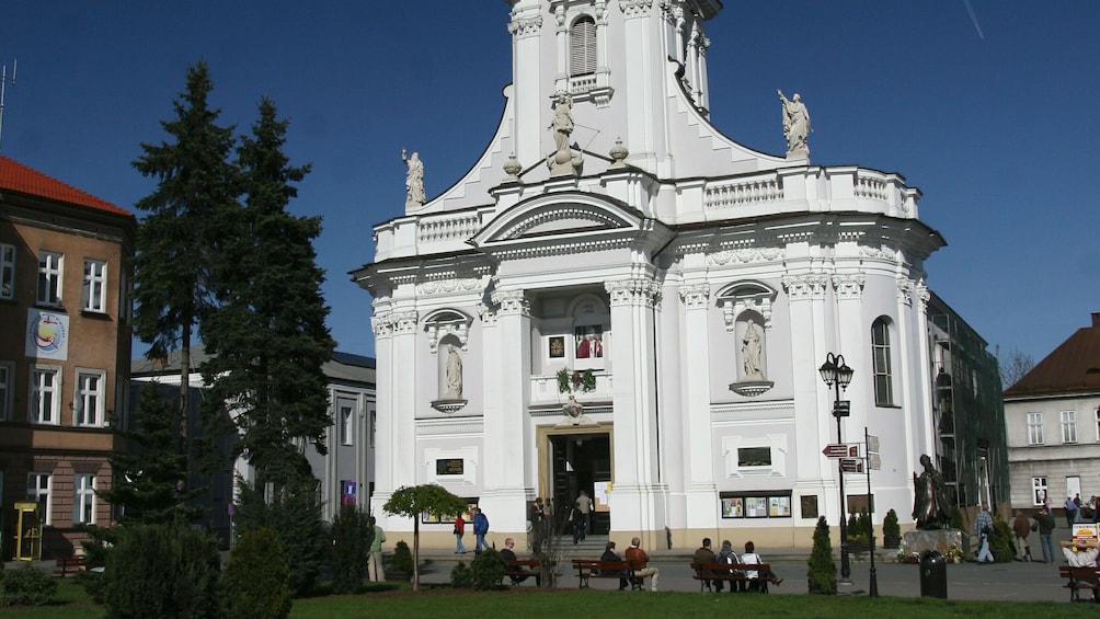 Close view of the Basilica of the Presentation of the Blessed Virgin Mary in Poland
