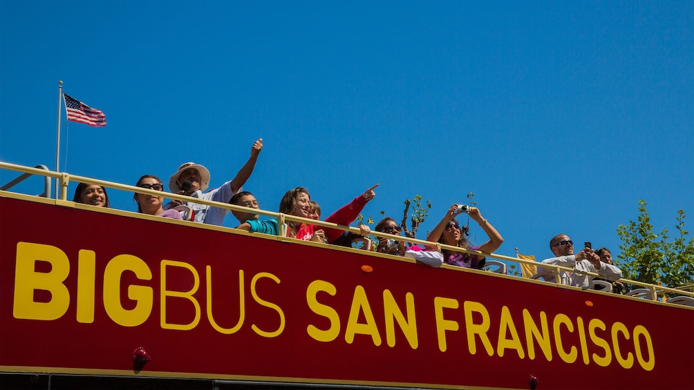 Tour group on sightseeing bus in San Francisco