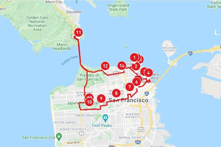 big bus tour map san francisco