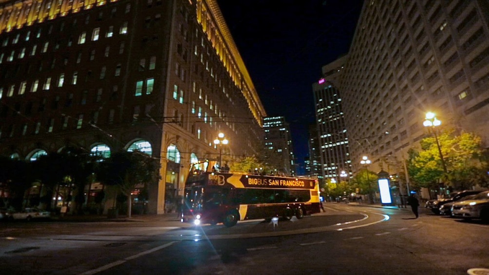 Tour bus in San Francisco at night