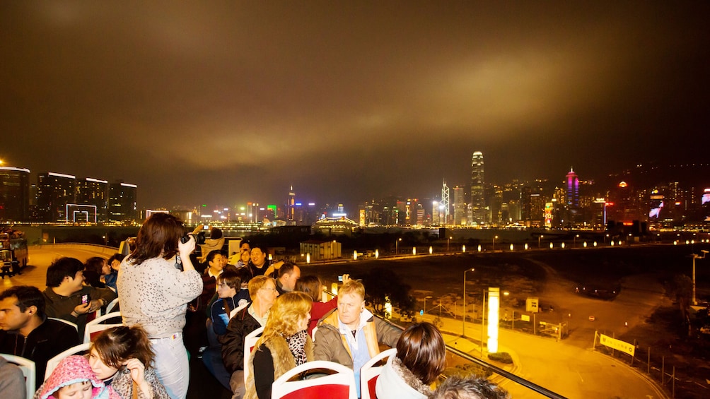 Viewing the city at night from a distance in Hong Kong