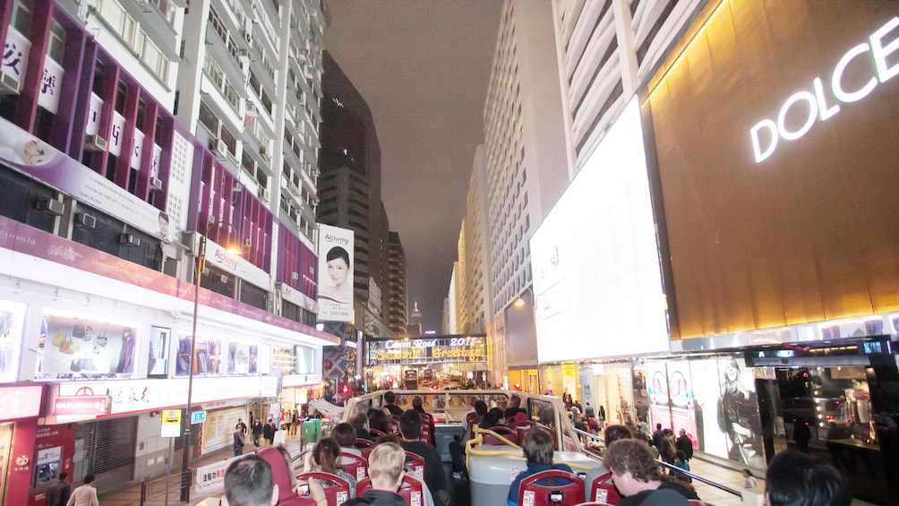 Brightly lit street in Hong Kong