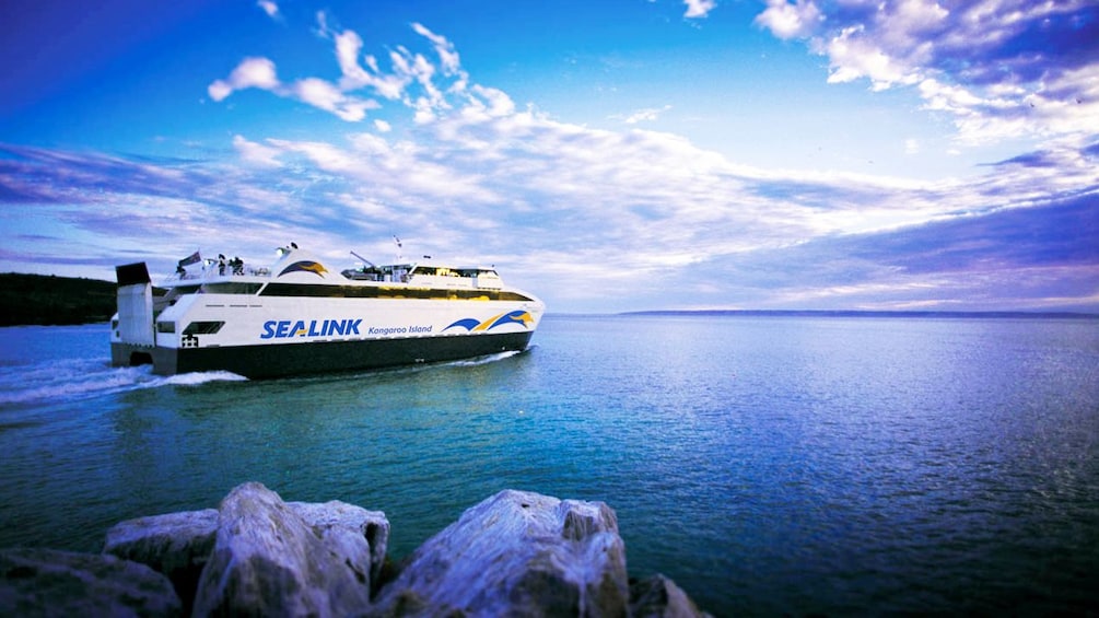 A cruise ship sailing towards Kangaroo island